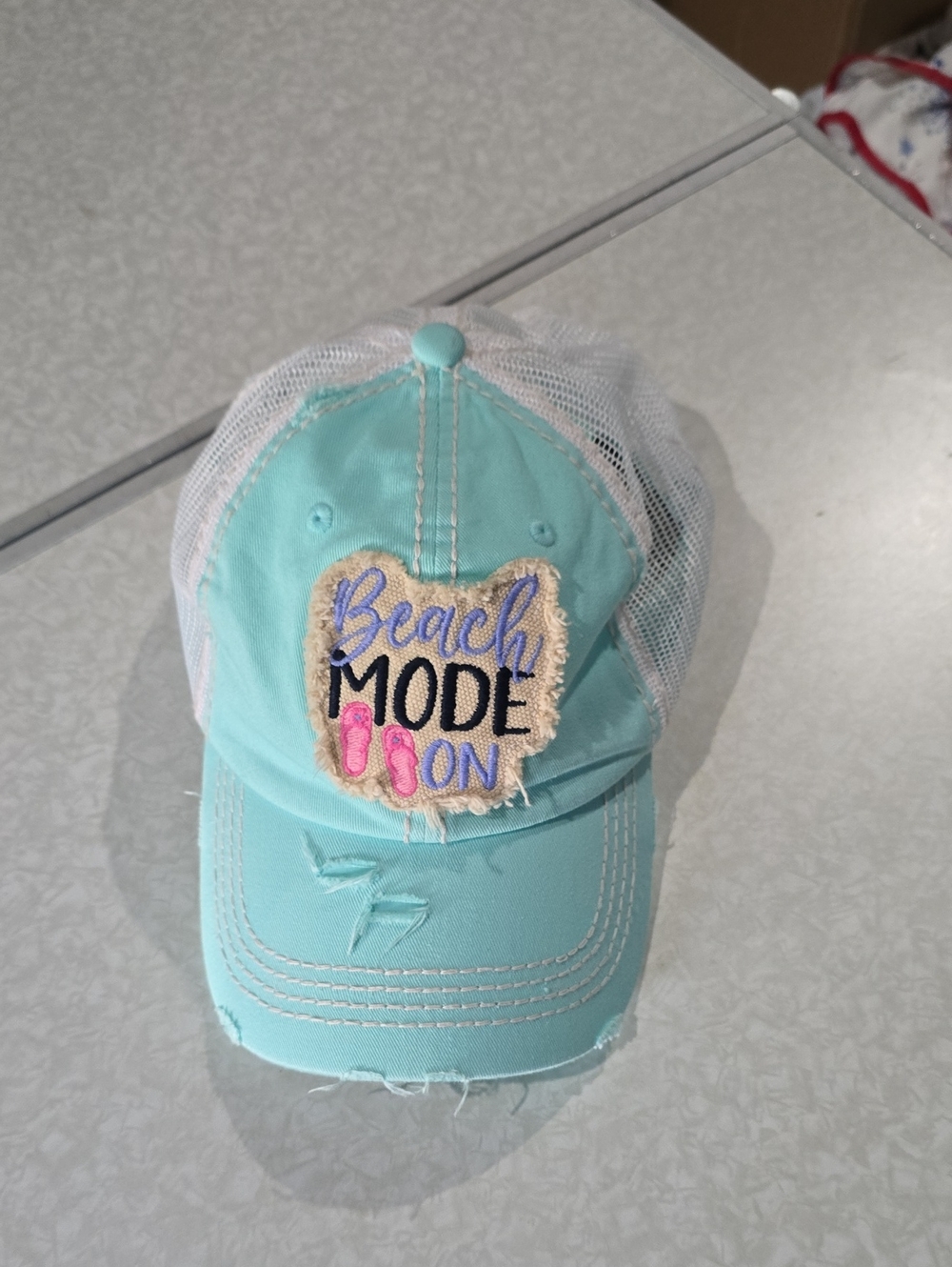 KBETHOS Vintage Hat with Turquoise and White Accents Beach Mode Distressed